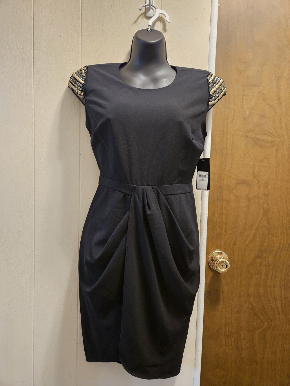 Guess Black Midi Dress with Beaded Cap Sleeves